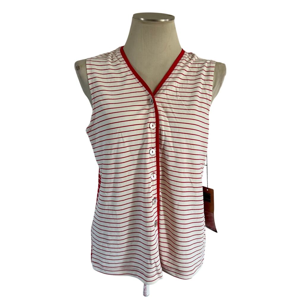 NWT VTG Y2K 2000s Red White Stripe Vest Top Sz L Cottagecore Preppy